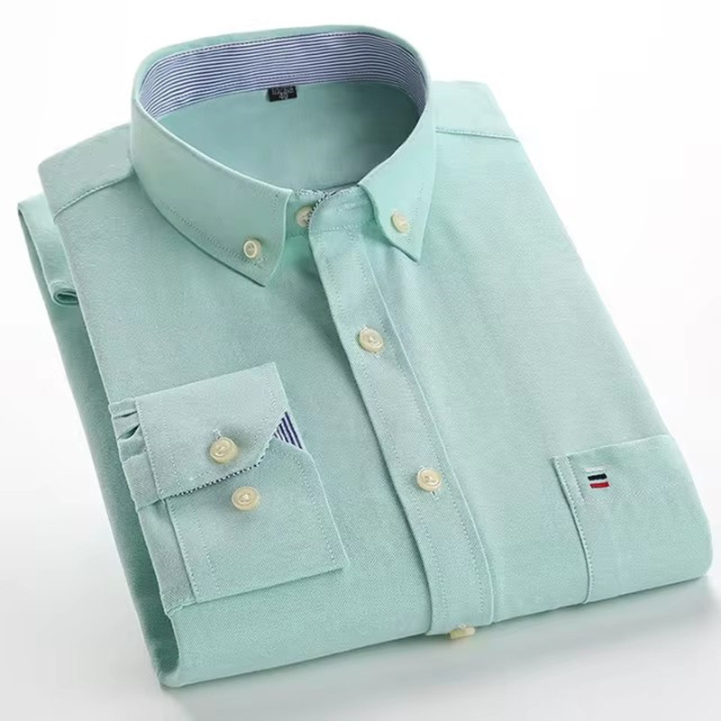 Oxford Cotton Casual Shirt Business - Camisa Oxford masculina de manga comprida