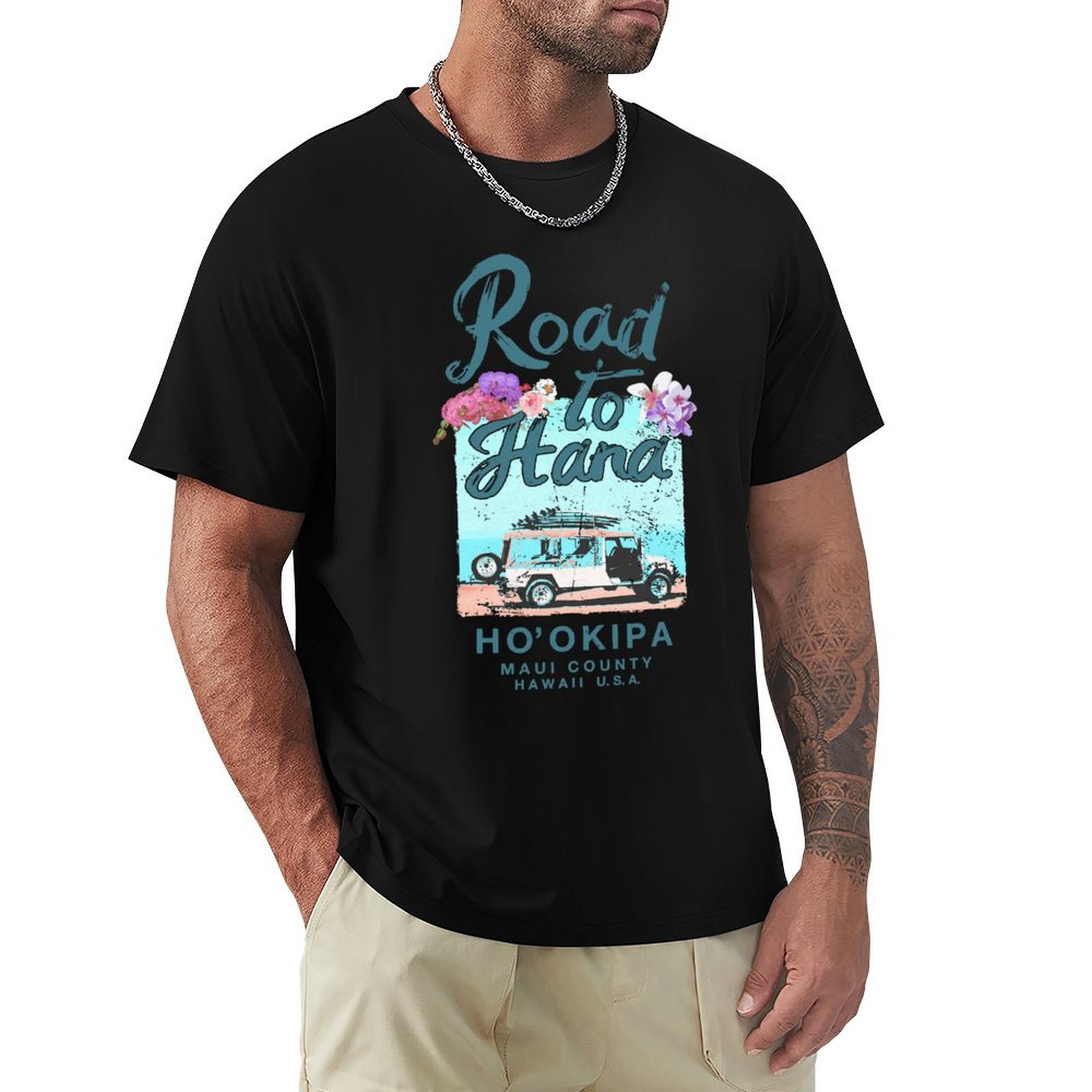 Vintage Hawaiian Floral Shirt - Road to Hana Maui Hawaii Camiseta