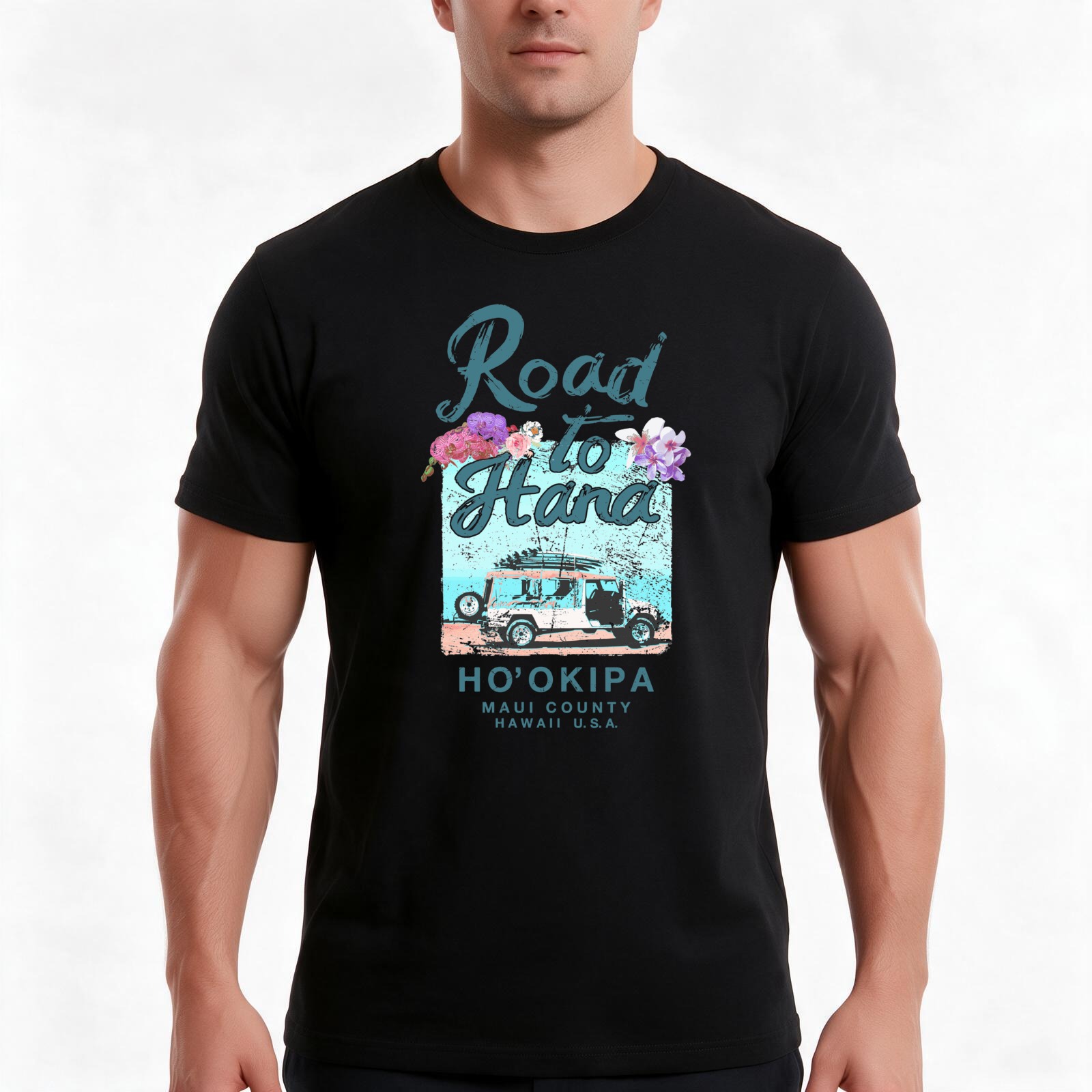Vintage Hawaiian Floral Shirt - Road to Hana, Maui, Havai: T-shirt