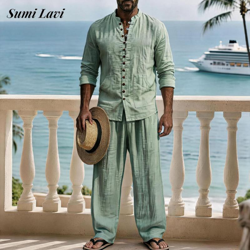 Mens Linen Shirt Long Sleeve - Camisa de linho de manga comprida