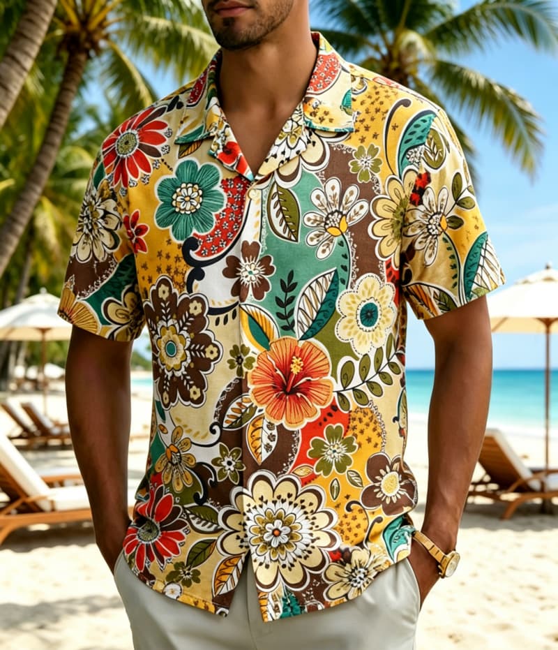 Vintage Hawaiian Floral Shirt - Camisa Masculina Vintage Boho com Estampa