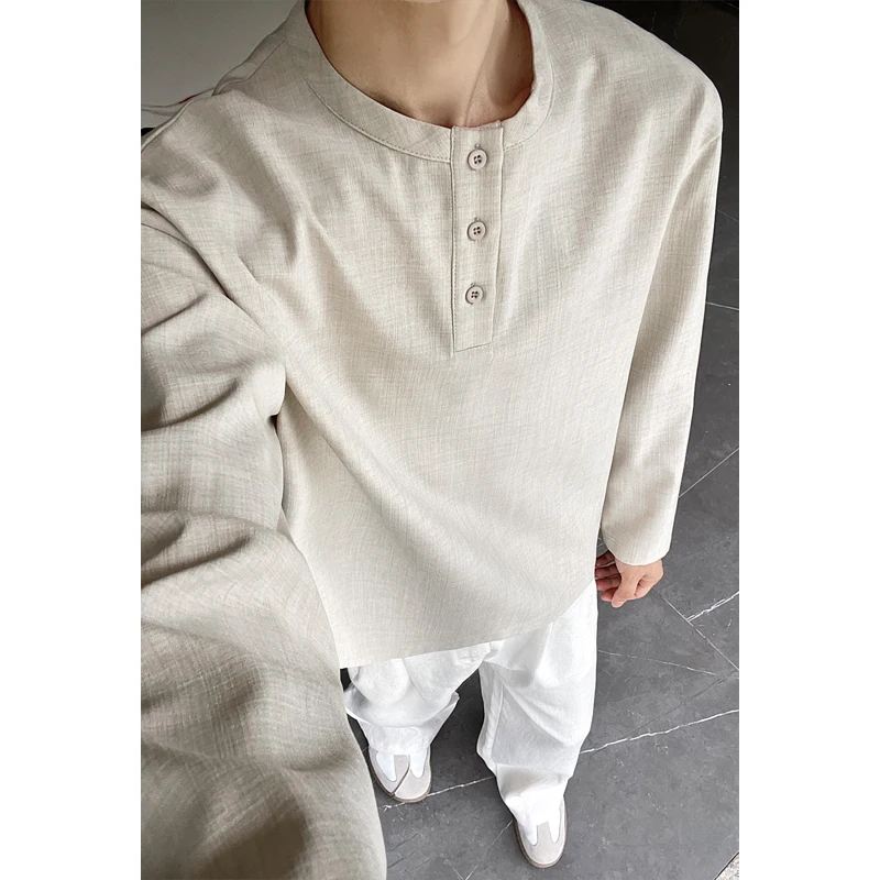 Mens Linen Shirt Long Sleeve - Camisa Masculina Casual de Linho Sintético,