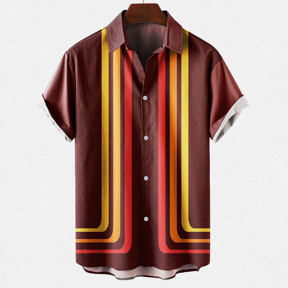 Short Sleeve Bowling Shirt Retro - Camisa de bowling masculina, estilo vintage