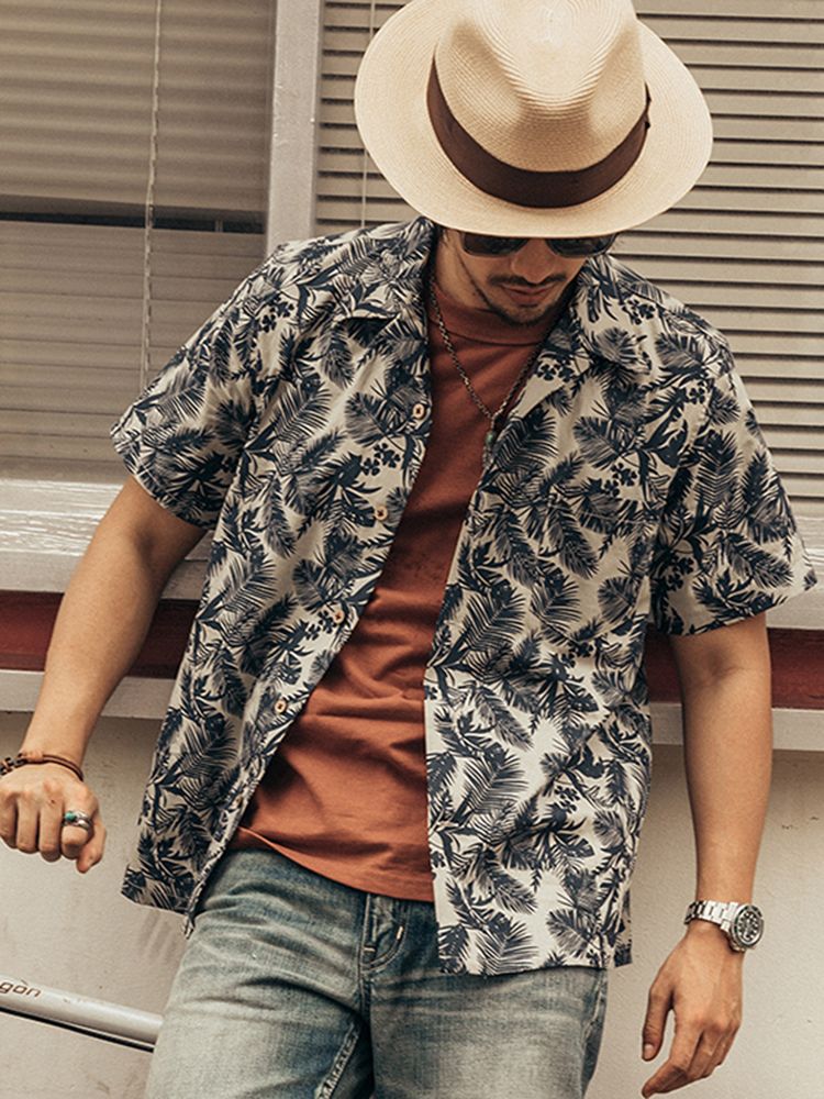 Vintage Hawaiian Floral Shirt - Camisa Havaiana Masculina da Moda, Manga