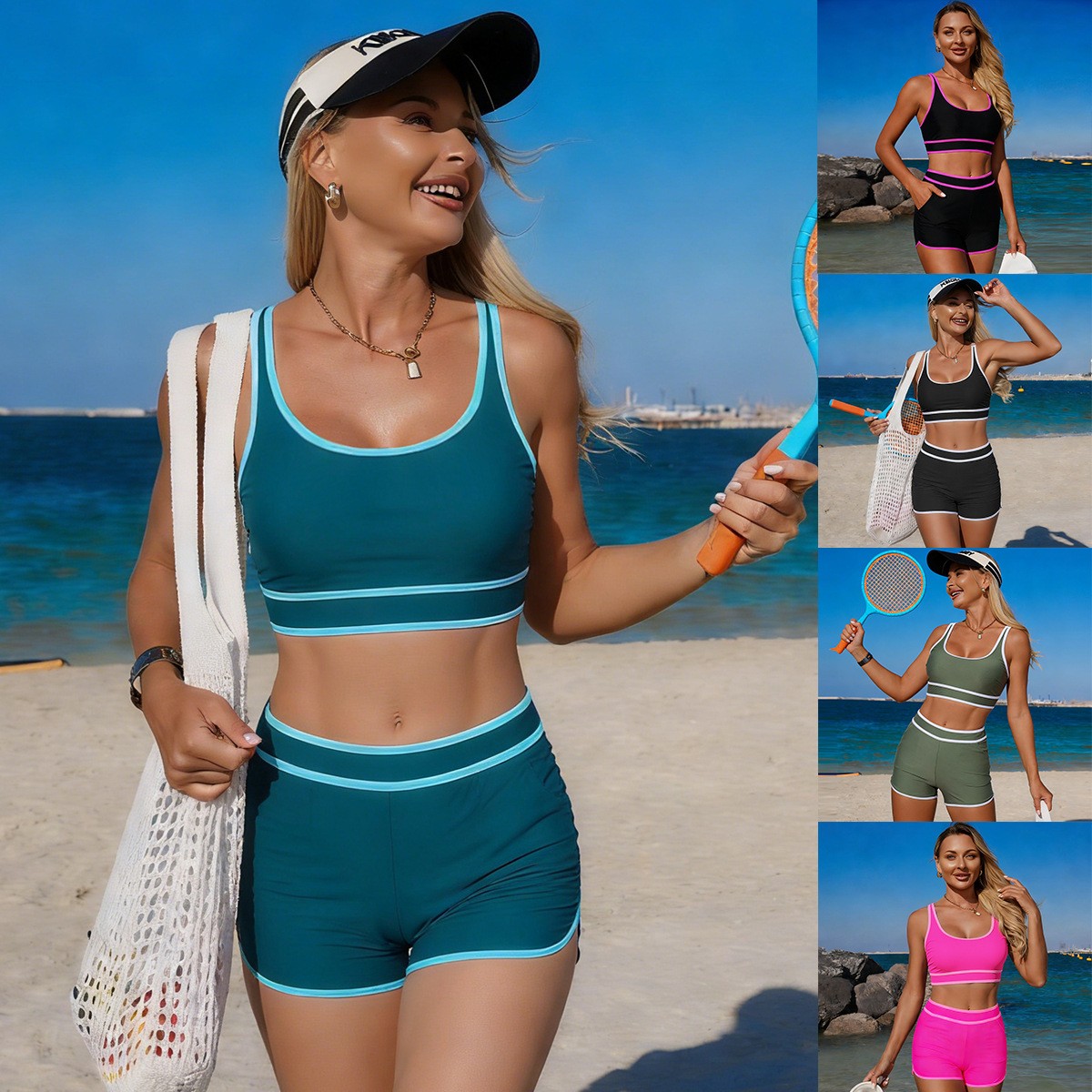 Shorts - Biquíni Verde Oliva, Top Cropped Sem