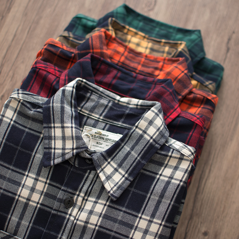 Flannel Plaid Shirt Heavy Weight - Outono novo americano retro 300g pesado