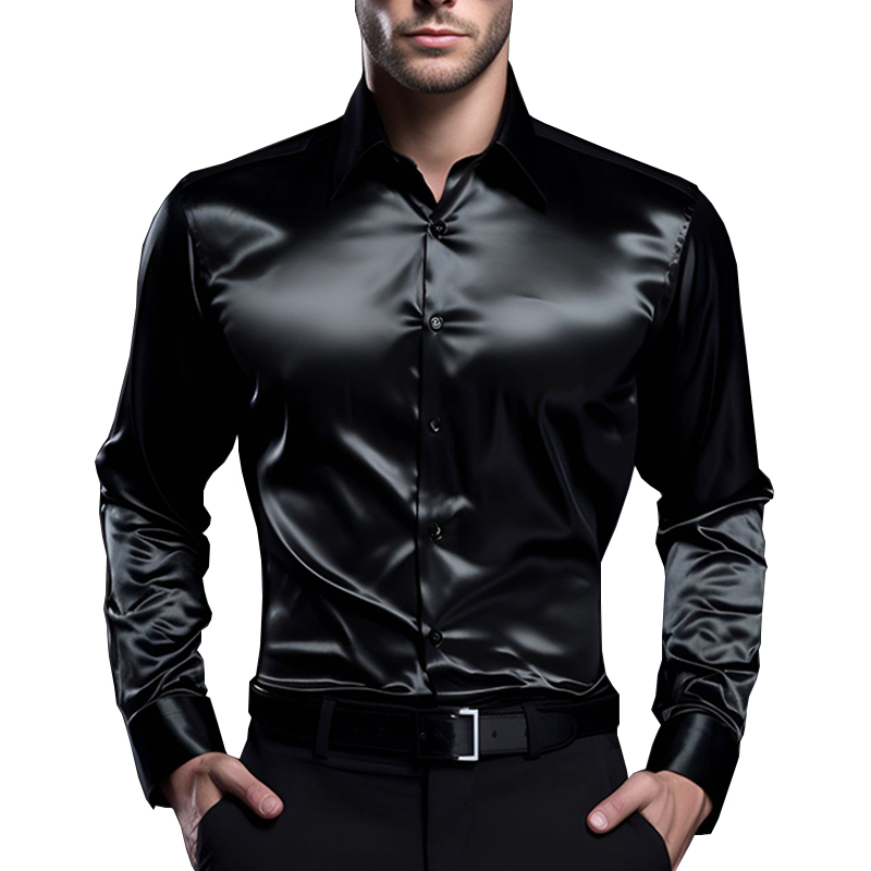 Camisas de vestido de luxo de  - Mens Satin Silk Dress Shirt avaliação e preço
