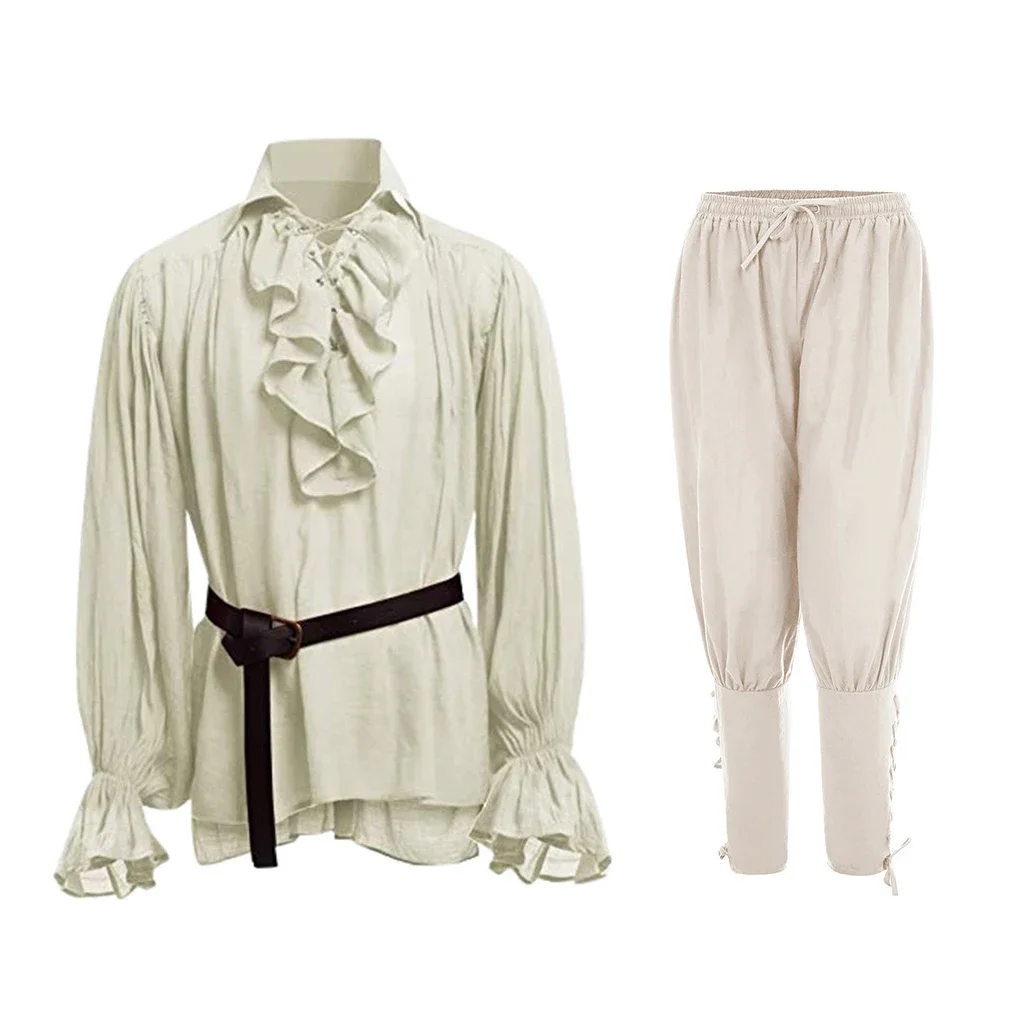 Camisas Medievais com Babados  - Medieval Gothic Lace Up Pirate Shirt avaliação e preço