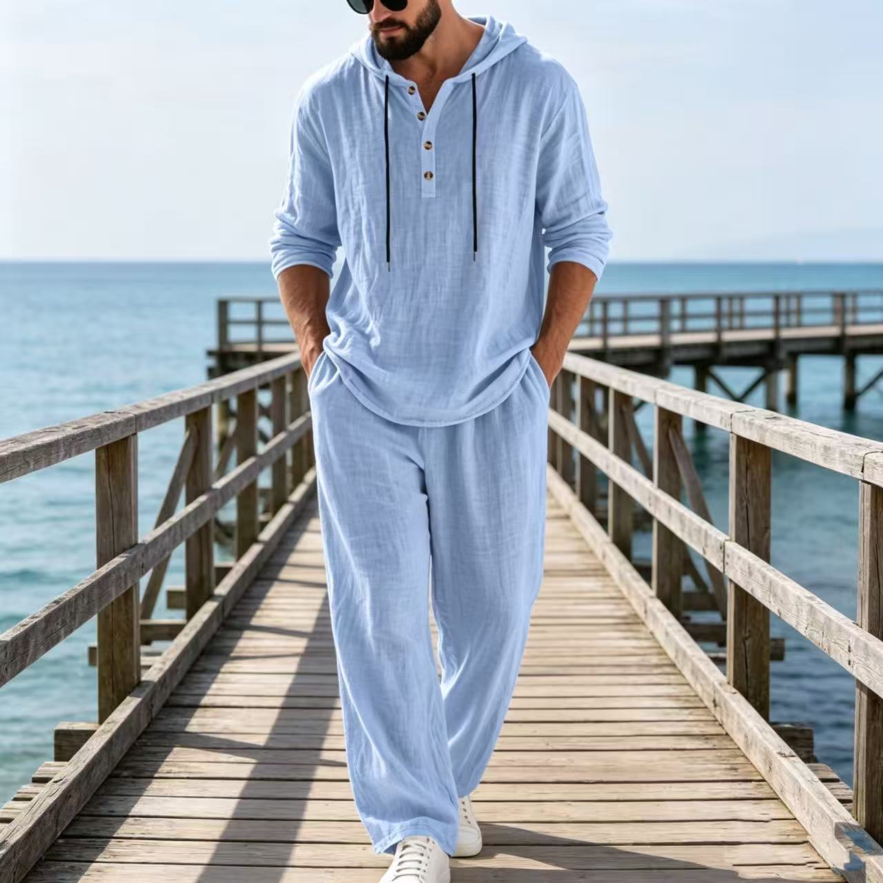 Conjunto Masculino Casual de L - Mens Linen Shirt Long Sleeve avaliação e preço