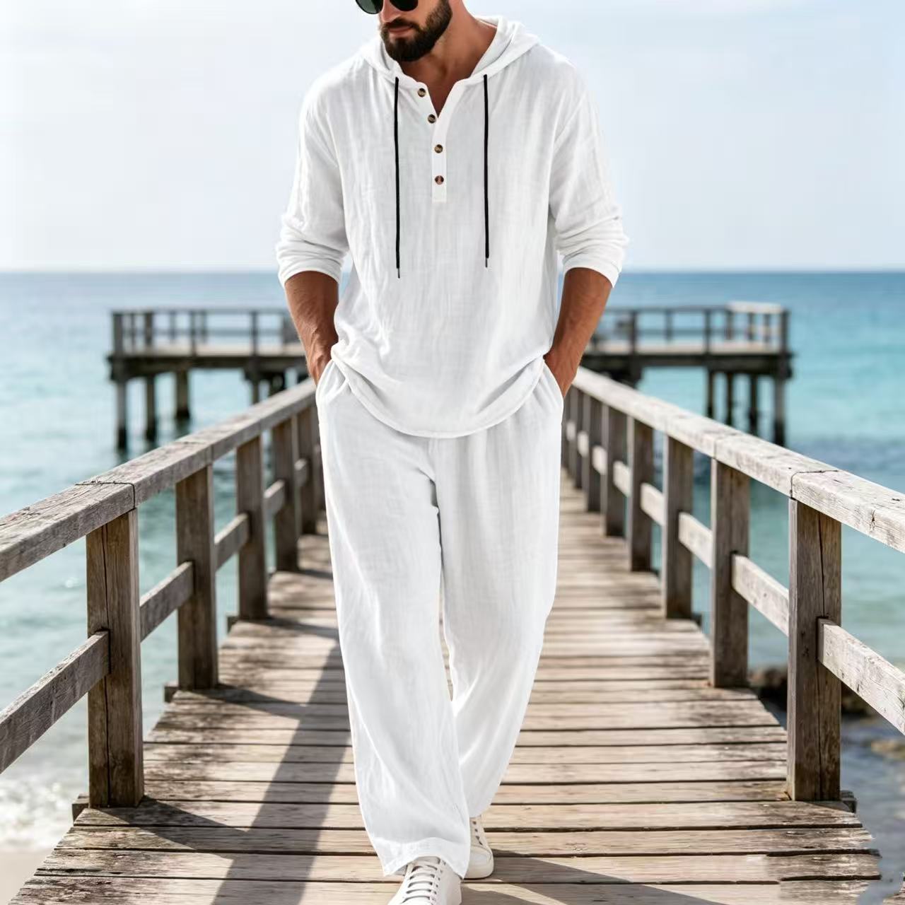 Conjunto Masculino Casual de L - Mens Linen Shirt Long Sleeve avaliação e preço