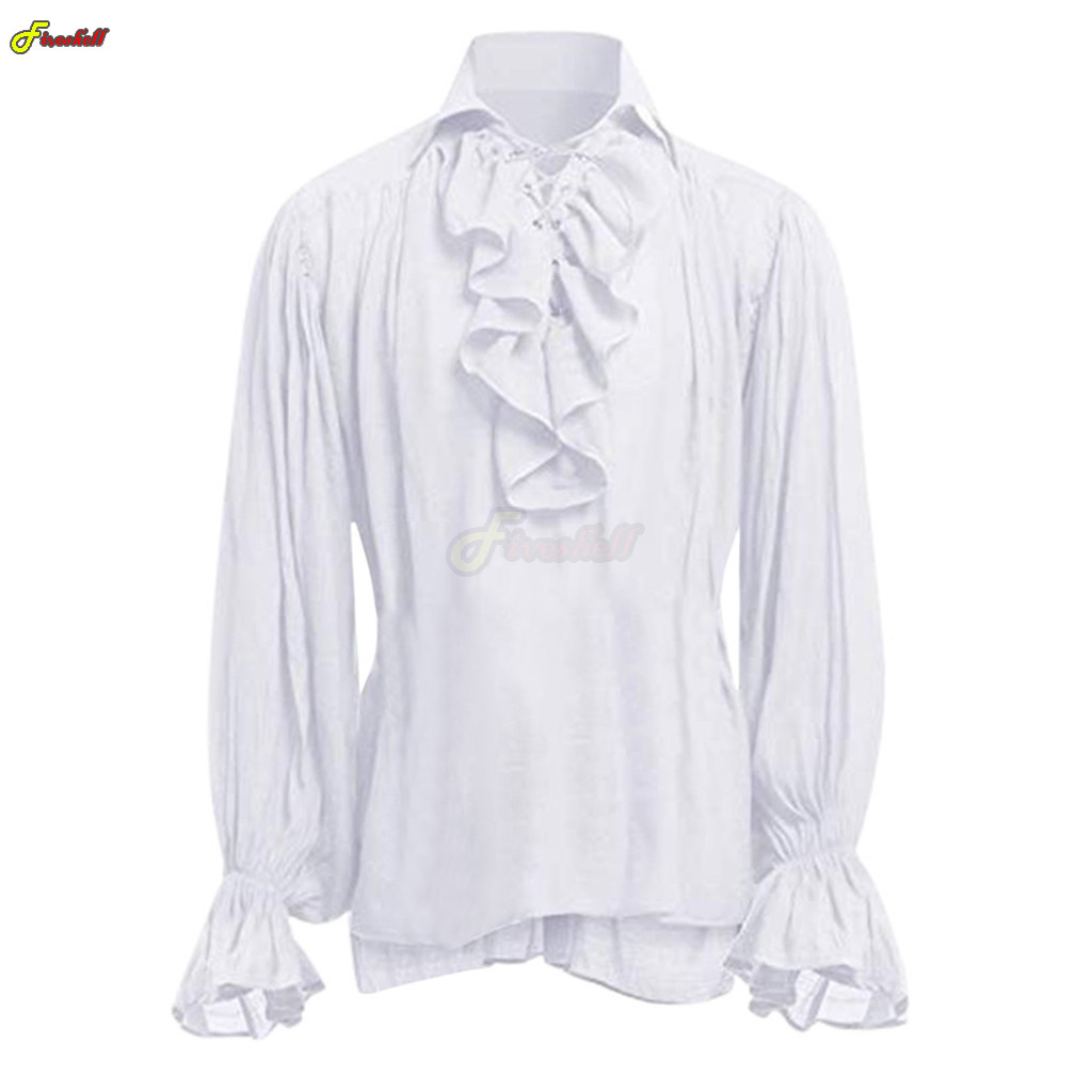 O dia das bruxas dos homens at - Medieval Gothic Lace Up Pirate Shirt avaliação e preço