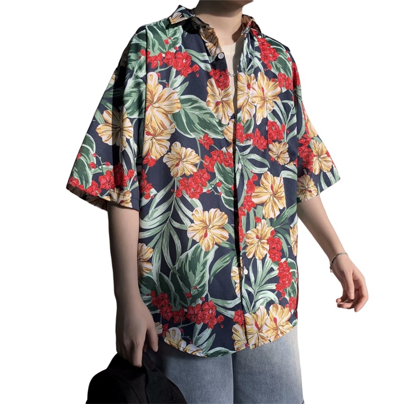Camisa de manga curta retrô fl - Vintage Hawaiian Floral Shirt avaliação e preço