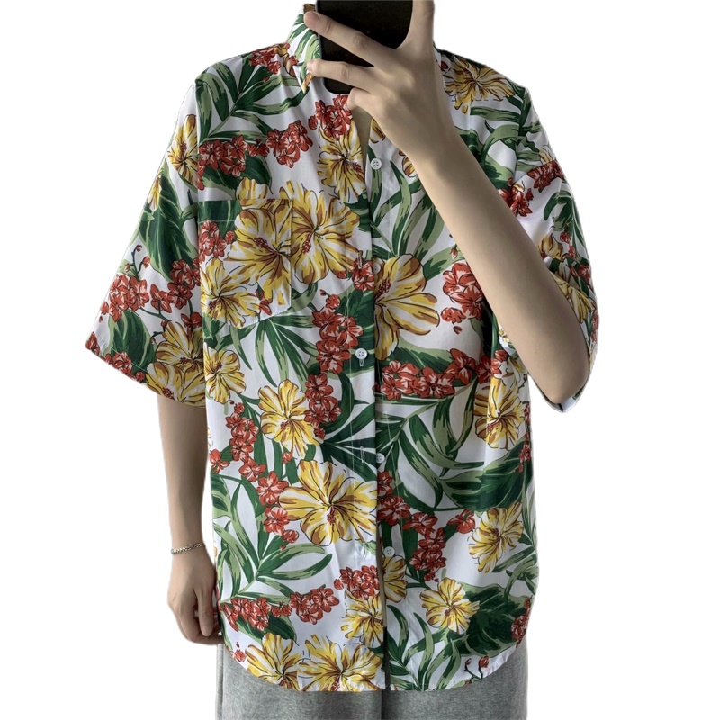 Camisa de manga curta retrô fl - Vintage Hawaiian Floral Shirt avaliação e preço