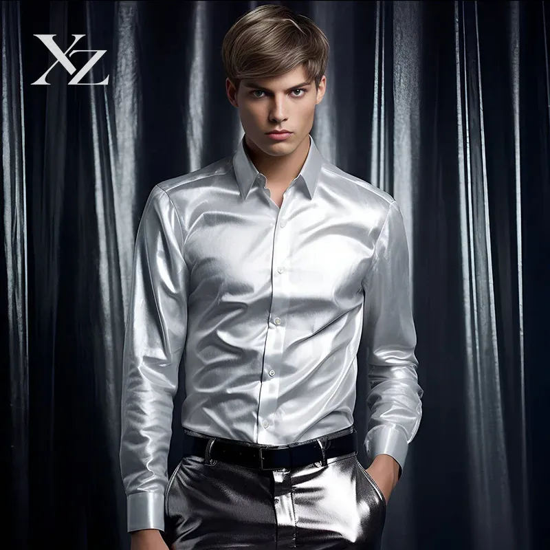 Camisa Social Masculina de Man - Mens Satin Silk Dress Shirt avaliação e preço