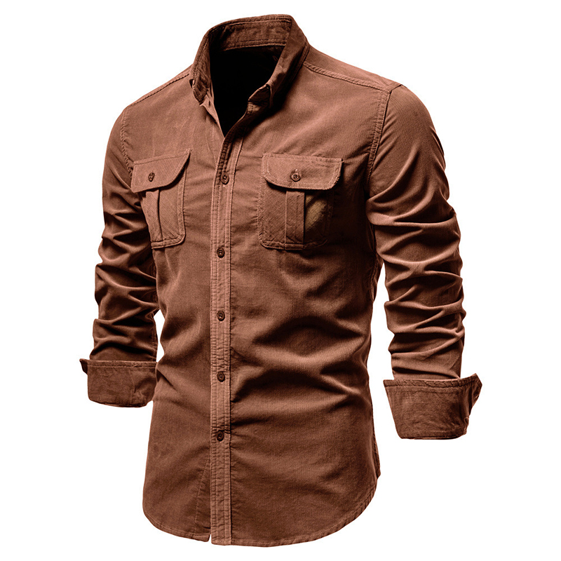 Vintage cor sólida camisa de v - Corduroy Button Up Shirt Men avaliação e preço
