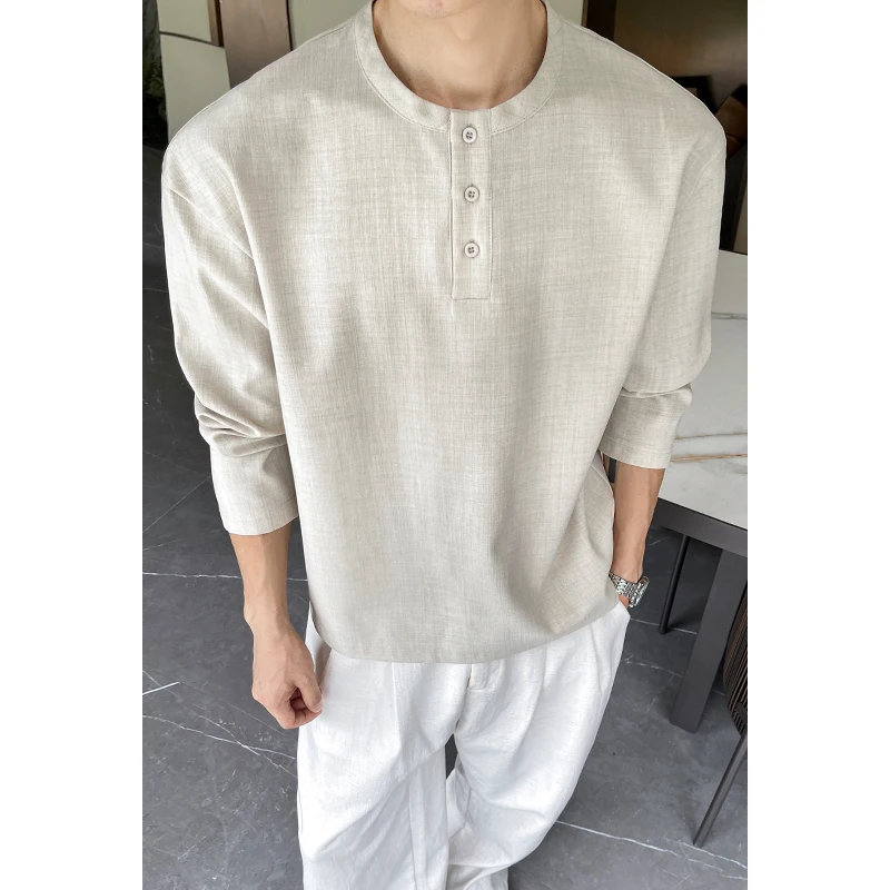 Camisa Masculina Casual de Lin - Mens Linen Shirt Long Sleeve avaliação e preço