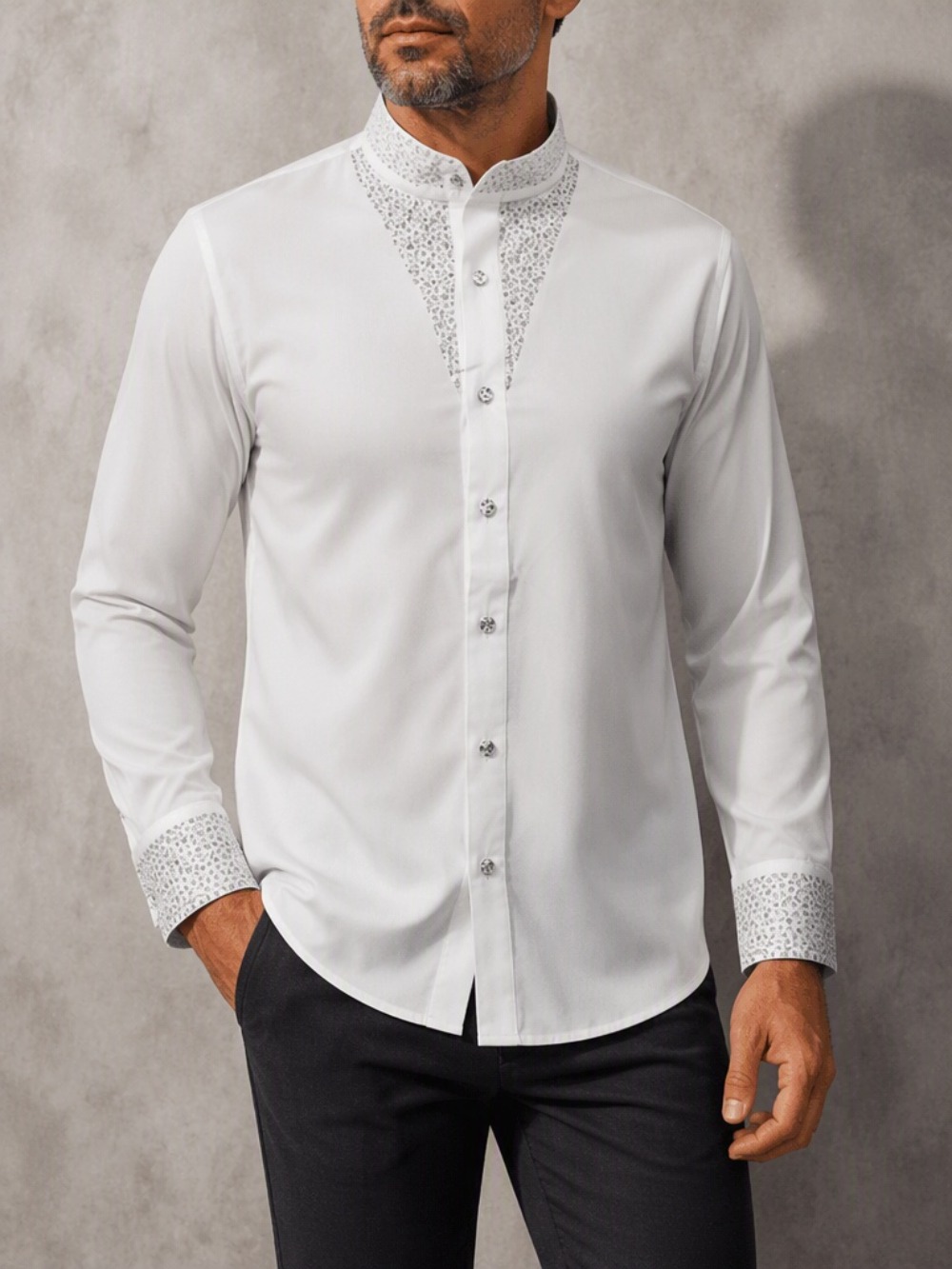 Camisa Social Casual Masculina - Mandarin Collar Formal Shirt Slim Fit avaliação e preço