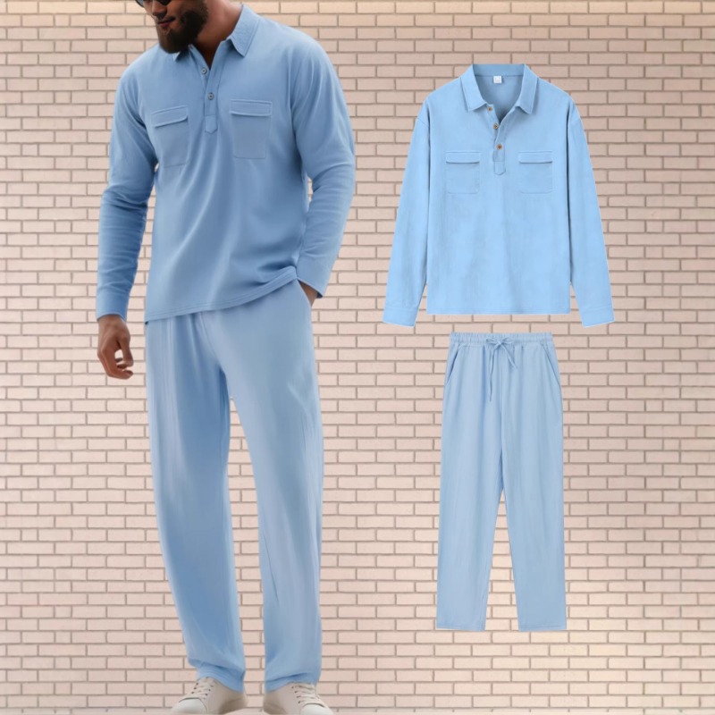 Conjunto masculino de linho mi - Mens Linen Shirt Long Sleeve avaliação e preço