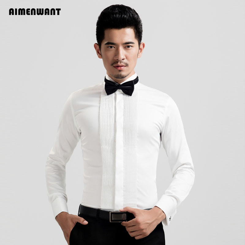 AIMENWANT-camisa smoking branc - Mandarin Collar Formal Shirt Slim Fit avaliação e preço