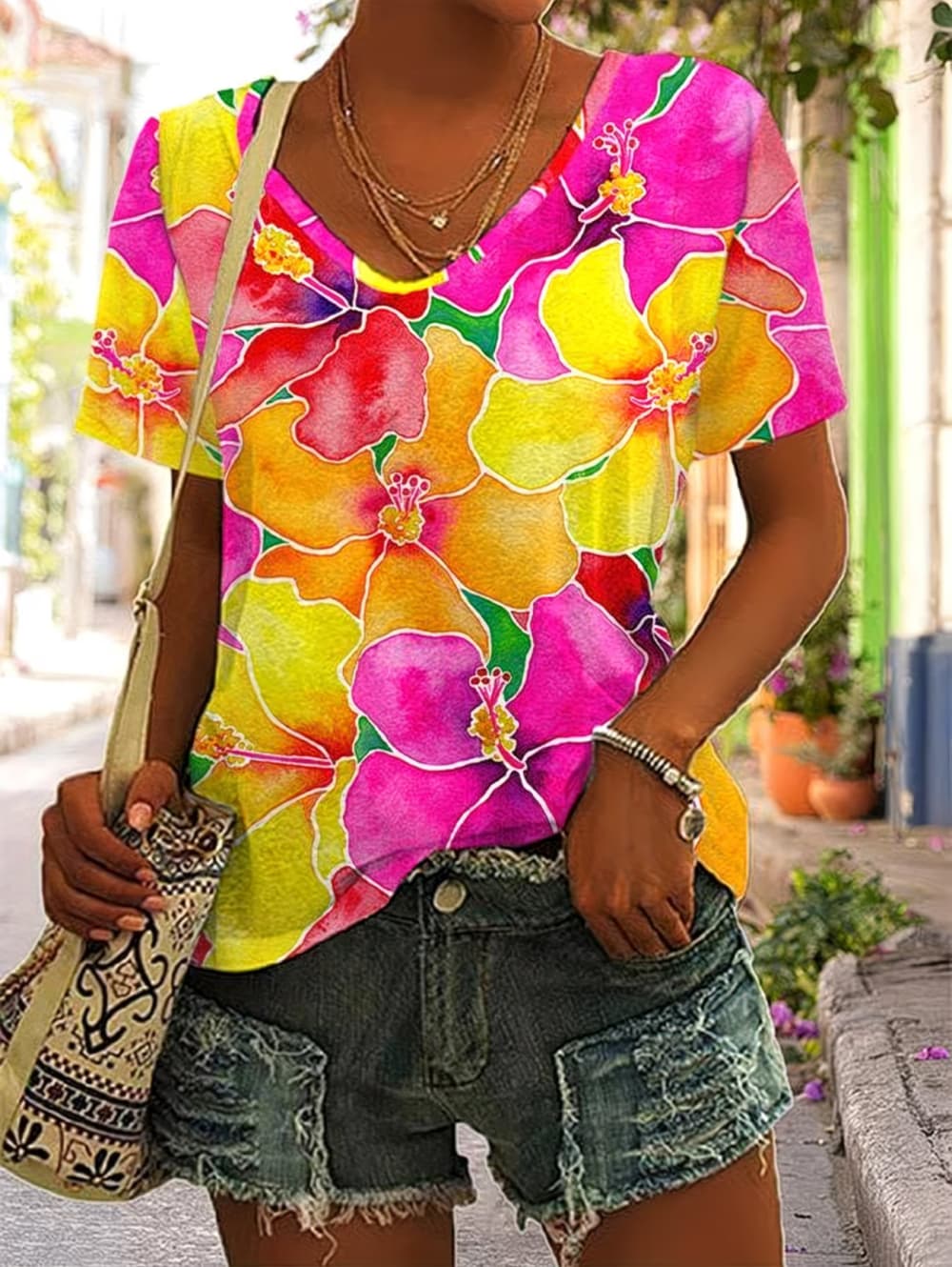 Camiseta Feminina de Verão com - Vintage Hawaiian Floral Shirt avaliação e preço