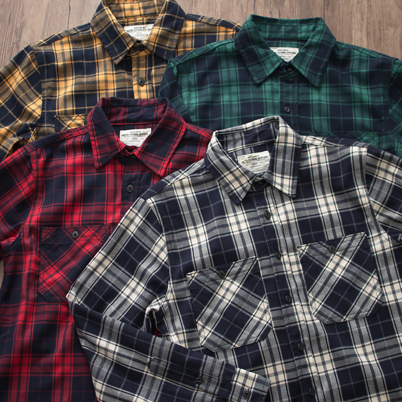 Outono novo americano retro 30 - Flannel Plaid Shirt Heavy Weight avaliação e preço