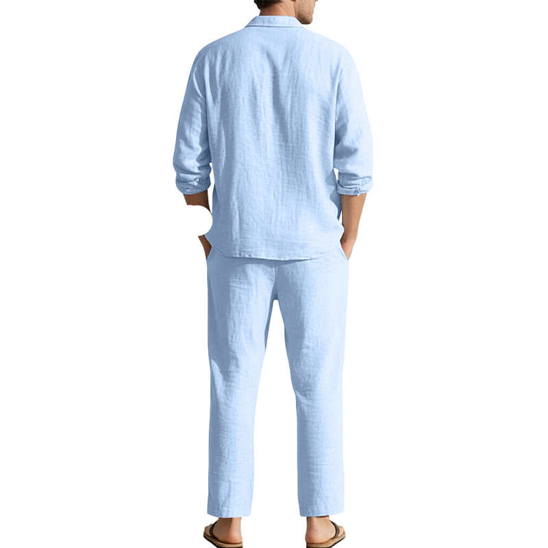 Conjuntos Casuais de Linho Pri - Mens Linen Shirt Long Sleeve avaliação e preço