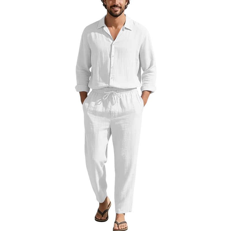 Conjuntos Casuais de Linho Pri - Mens Linen Shirt Long Sleeve avaliação e preço
