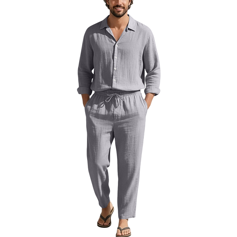 Conjuntos Casuais de Linho Pri - Mens Linen Shirt Long Sleeve avaliação e preço