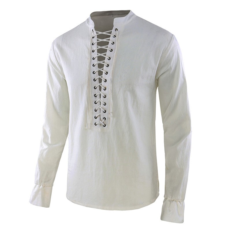 Camisa Renascentista Masculina - Mens Linen Shirt Long Sleeve avaliação e preço